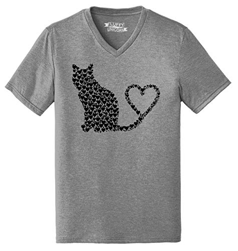 Mens Triblend V-Neck Cat Hearts Grey Frost L