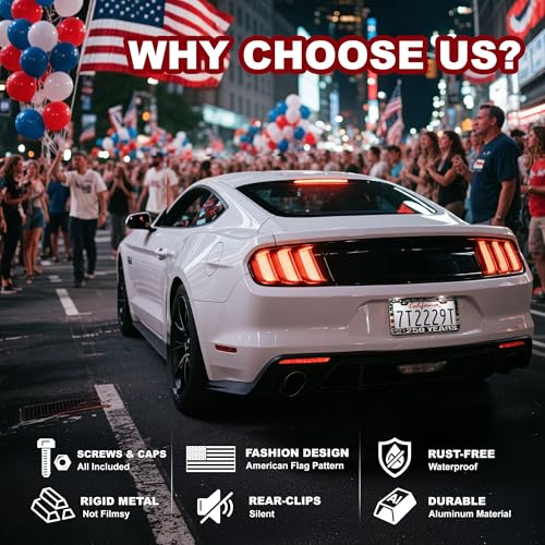 Image of American Flag License Plate Frame 2 Pack Patriotic Plate Holder | Universal Aluminum Car License Plate Cover with Screws for Women Men
