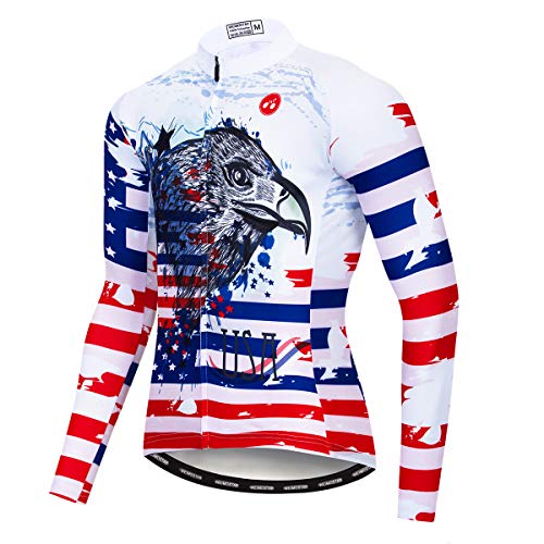 USA Long Sleeve Cycling Jerseys Men Autumn Spring Bicycle Clothing Riding Sportswear Breathable MTB Jersey