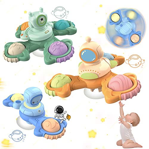 Image of Saeifin 3Pcs Suction Cup Spinner Toy for Baby, Spinners for 2 Year Old Boy Girl, Plane Travel Toddler Sensory Toy, Birthday Gift for 18 Month, Window Toys for Infant
