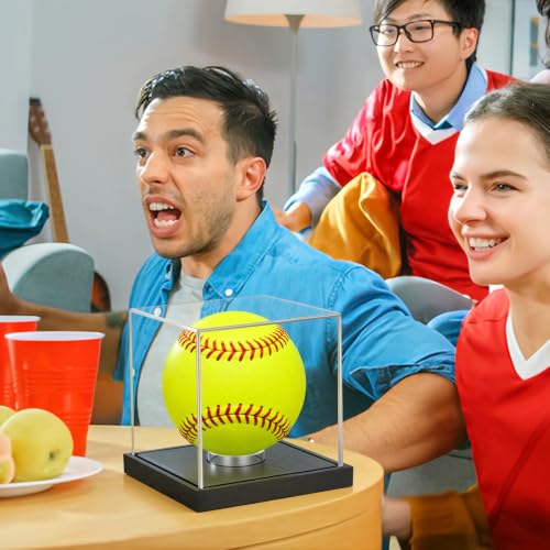 Image of Hooqict Softball Display Case Clear Acrylic Ball Holder Softball Holder Display Case UV Protected with Wood Base Stand Championship Sports Collections Box for Game Ball Baseball
