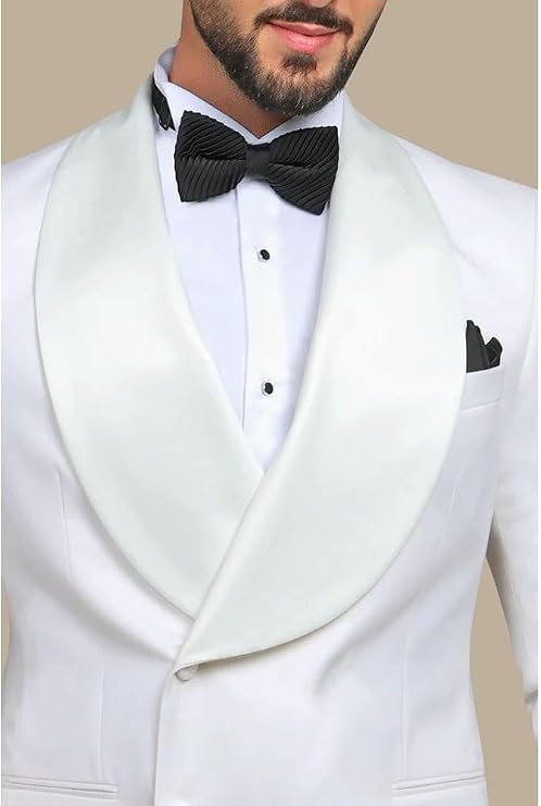 Men's Luxury Rhinestone Embellishments Tuxedo Blazer Shawl Lapel Double Breasted Prom Banquet Party Formal White