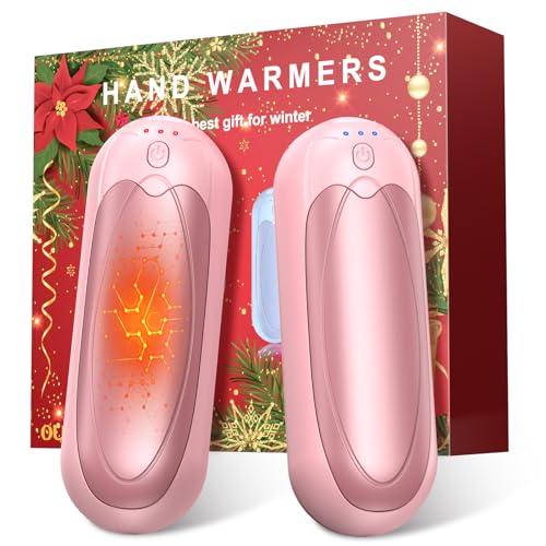 Hand Warmers Rechargeable 2 Pack 2025 Upgraded Electric Portable Hand Warmers 7000mAh Electric Portable Pocket Heater with 3 Levels Warmth Gift for Women Men Pink