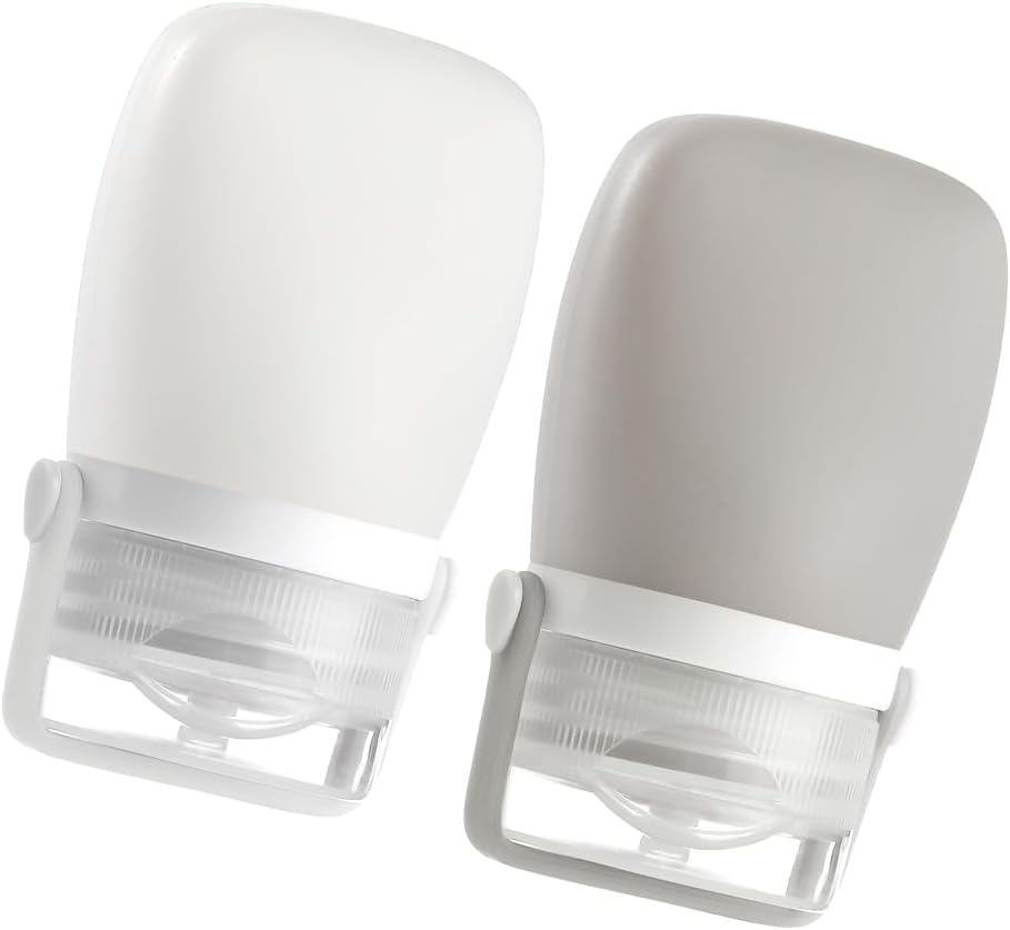 RONRONS Silicone Travel Bottles, 1oz Sauce Salad Dressing Bottles Condiment Container Small for Shampoo Toiletries Conditioner (2 Pieces)