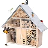 HWONMTE Insect House for Garden Natural Wooden Insect Hotel for Ladybugs/Mason Bees/Butterflies Live Outdoor