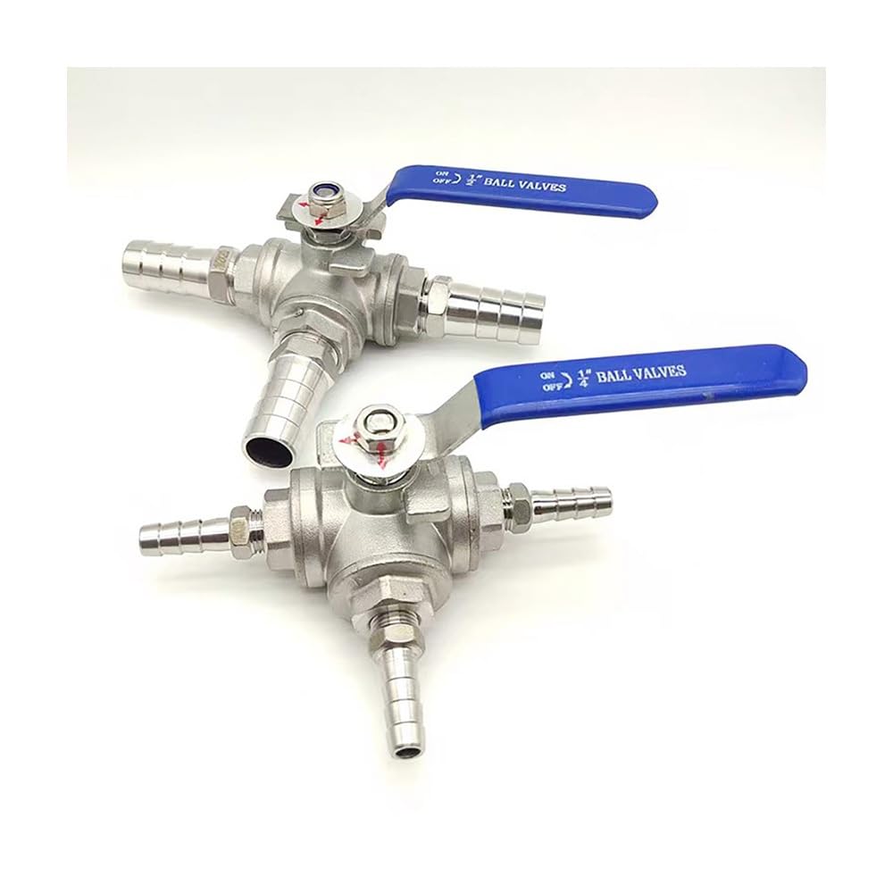 Low Pressure 3-Way Ball Valve, 304 Stainless Steel Hose Barb Fitting, Multiple OD Sizes 6mm-20mm, 1PC(L-Port,13mm)