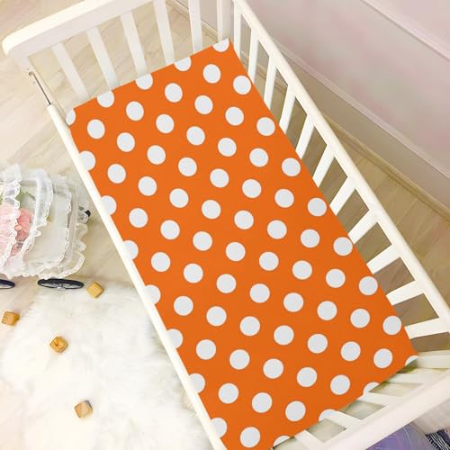 Image of Baby Crib Sheet Orange White Polka Dots Crib Mattress for Boys and Girls Playard Sheet Soft Breathable Fitted Baby Mattress Cover 52x28in