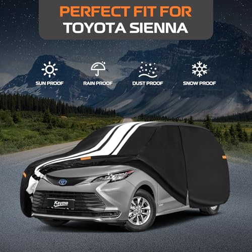 Image of Kayme Heavy Duty Car Cover Custom Fit for Toyota Sienna (1997-2026) | Waterproof All Weather for Automobiles, Gift with Tape /Towel /Bag, Outdoor Full Exterior Cover Rain Snow Sun UV Protection.