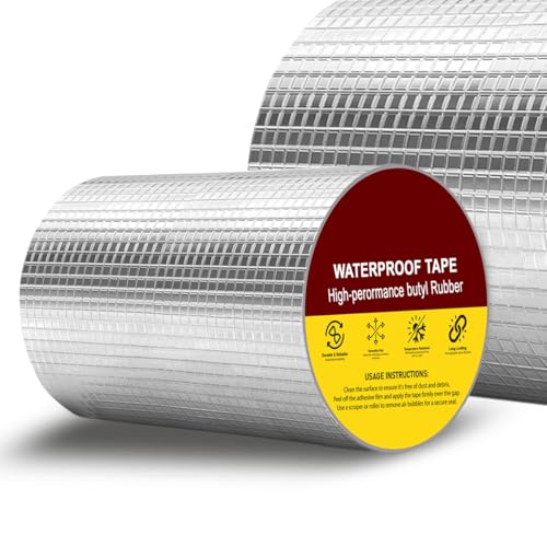 Image of Aluminium Butyl Waterproof Tape | Heavy Duty Leak Repair Sealing Tape | Self-Adhesive Roof, Pipe & Wall Crack Repair | Weatherproof & Heat Resistant (8 Inch (20CM*5M)