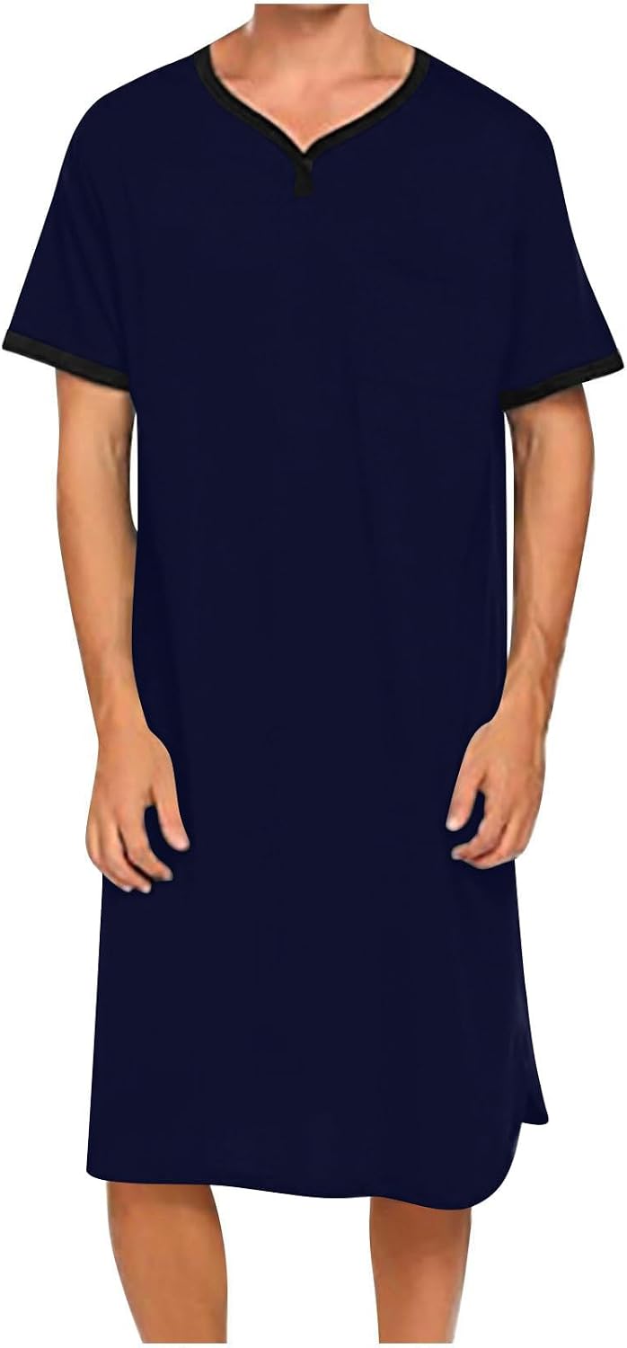 Men's Nightshirt for Sleeping Soft Comfy Sleepwear Nightgown Summer Henley Short Sleeve Sleep Shirt Lounge Nightwear