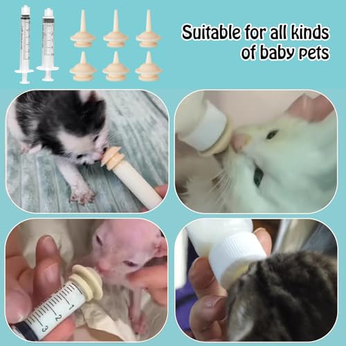 LunarCharm 6-teiliges Sauger für Kätzchenflaschen Wiederverwendbares Fütterset für Kätzchenflaschen Nippel mit Spritzen für Welpen, Kätzchen und andere Neugeborene Haustiere