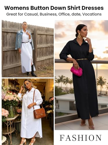 Image of Choichic Shirt Dresses for Women Casual Long Sleeve Cotton Button Down Maxi Dresses
