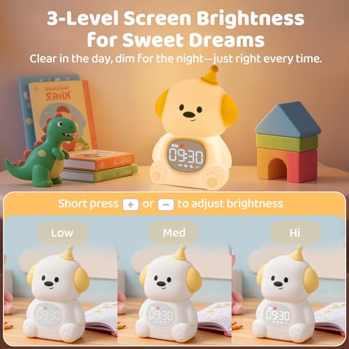 Image of Dog Alarm Clock with Night Light for Kids with Sleep Training and Sound Machine, Rechargeable Silicone Lamp OK to Wake Clock,Cute Animal Tabletop Lamp, Perfect Sleep Companion for Boys Girls