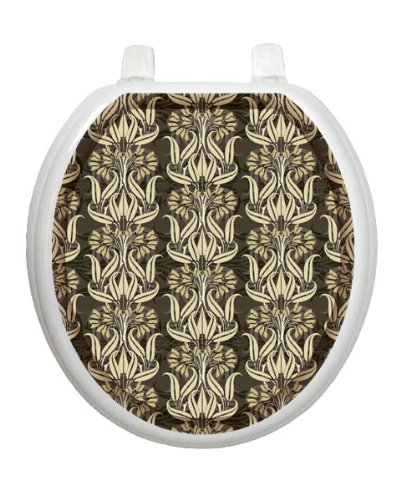 Toilet Tattoos Bell Flowers in Browns Toilet Seat Decal, Round / Standard