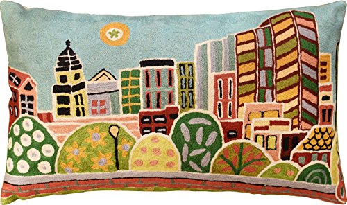 Kashmir Designs Boston Pillow Cover | Karla Gerard Kennedy Greenway | Boston City Pillowcase | Kids Room Pillow | Boston Lover Gift | Boston Housewarming Gift | Hand Embroidered Wool Size - 14x24