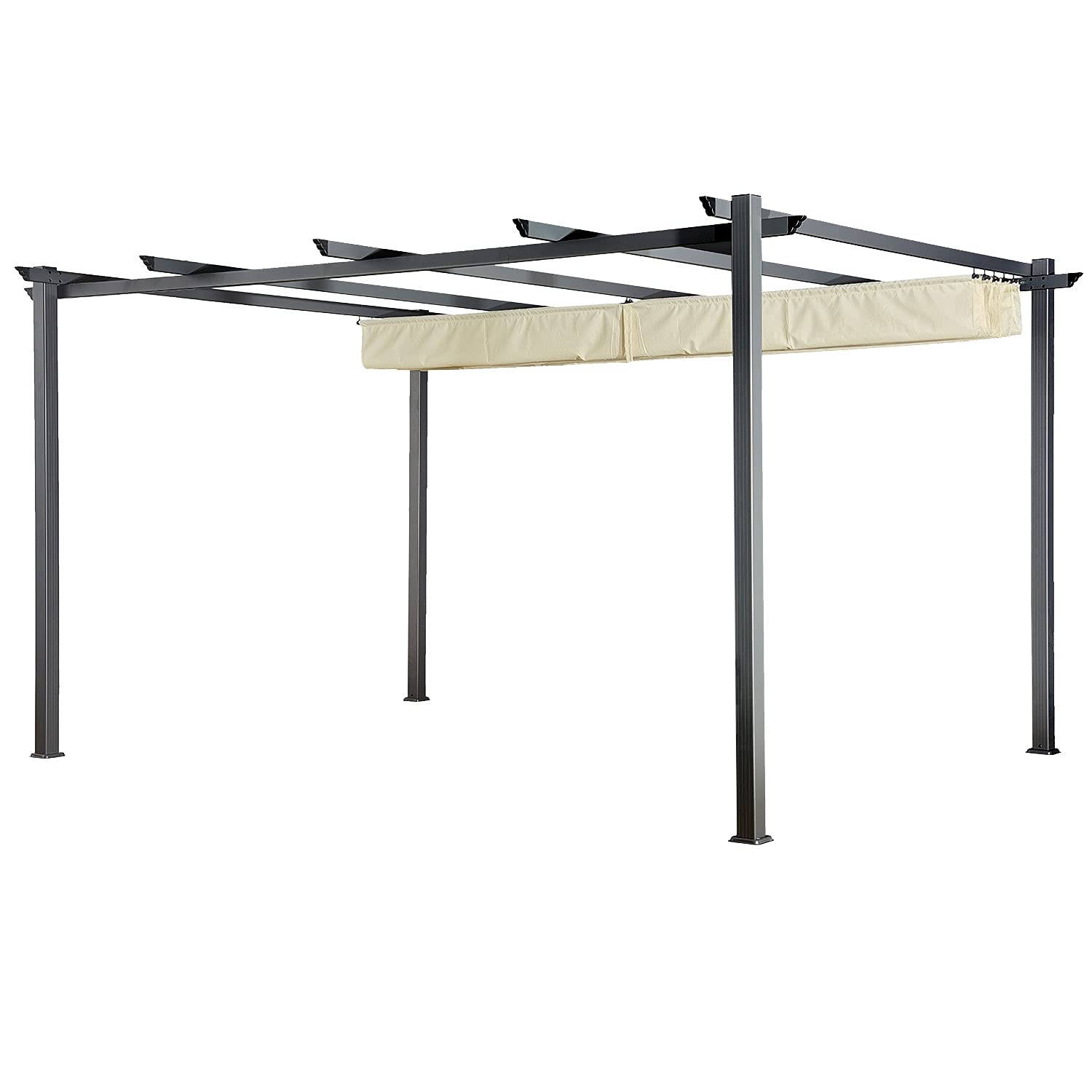 Pergola Autoportante Cassis Aluminium, Toile Polyester 180 g/m² Beige Déperlante, Toit Coulissant, 3×4 m
