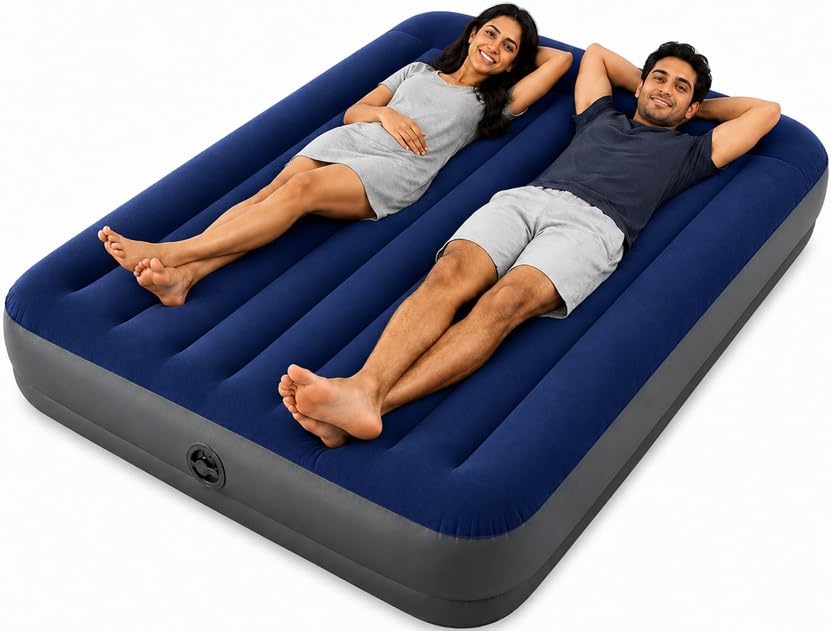 Image of Toy Imagine Portable Inflatable Air Mattress for Home & Camping Full Queen Size Waterproof Blow Up Fiber-Tech Bed with Soft Flocked Top & Strong Support Structure (191x137x25 cm)