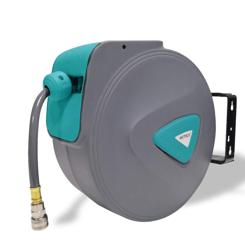 YRHome 10m Druckluftschlauch Aufroller automatisch 1/4'' Anschluss Schlauchaufroller Wandschlauchhalter Schlauchtrommel automatisch Druckluftschlauch-trommel für Autoreparaturstationen Grau