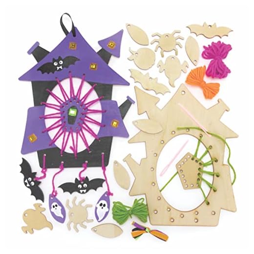 Baker Ross FE741 Halloween trä drömfångare hantverkskit – paket med 4, gör din egen drömfångare i trä, halloweenkonst och hantverk för barn att göra och dekorera