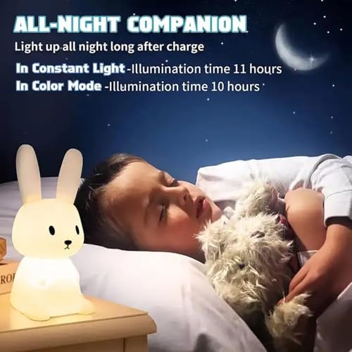 Image of DotCom Kids Night Light Lamp | Rechargeable LED Bedside for Children's Bedroom | Ideal Gift for Boys, Girls, Toddlers, and Nursery (Bunny Lamp)