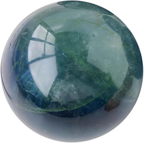 Miniatura 1 de Esfera de esfera de cristal de cuarzo de fluorita azul y verde natural, esfera escultura, bola decorativa con soporte de madera, decoración del