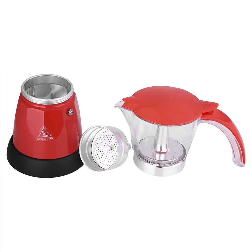 Włoski ekspres do kawy, 480 W, 300 ml / 6 filiżanek, moka elektryczna, odłączany kuchenny ekspres do kawy, aluminium (czerwony)
