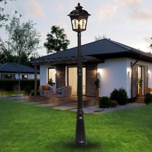 Kikioo Lampe Colonne Classique Vintage de 66,9 Pouces pour Jardin, allée, pelouse, Lanterne en Verre et Aluminium, lampadaire de Rue, Lampe de Sol étanche d'extérieur, Style Victorien, E27