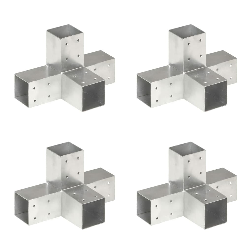 Pfostenverbinder 4 Stk. X-Form Verzinktes Metall 71x71 mm - Holzverbinder Set feuerverzinkt fuer Pfostenecken im Garten, Eckverbinder fuer Balken, Pavillon und Ueberdachung Holzbau