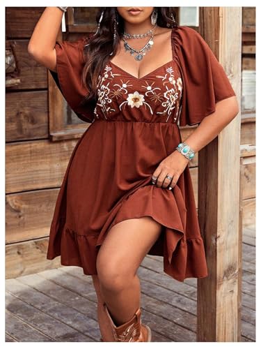 Image of Verdusa Women's Plus Size Western Boho Floral Dress Cowgirl Country Concert Vacation Outfits Flowy Summer Dresses