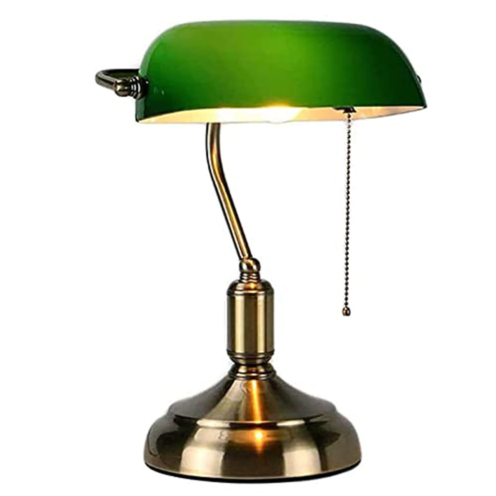 Traditionelle Bankerlampe, Schreibtischlampe, aus Metall, antik, mit Kette, Lampenschirm aus Glas, grün, Nachttischlampe für Schlafzimmer Messing Finish