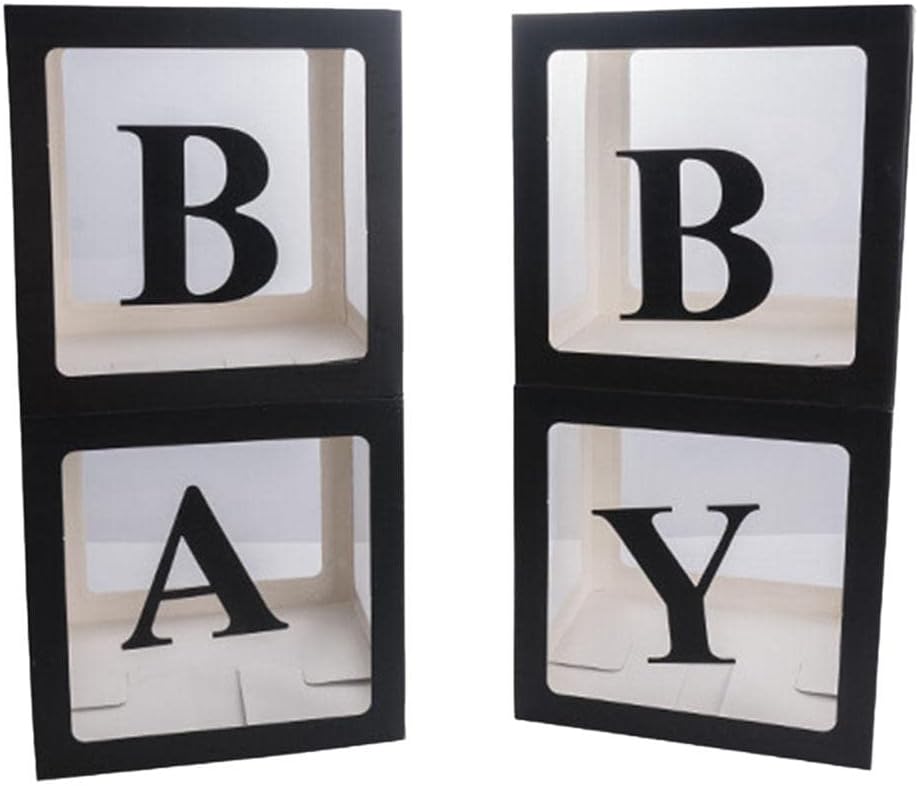 Premium Translucent Baby Shower Boxes 4Pcs 11.8inch for Gender Reveal & Birthday Decorations - DIY Name Combination, Centerpieces - Pink