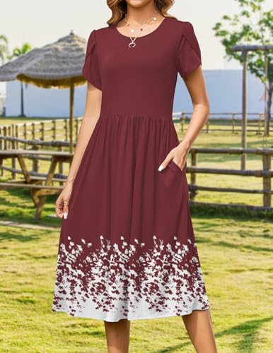Image of Zeagoo Womens Summer Dresses Casual Aline Midi Dress Short Sleeve Floral Tshirt Dress Flowy Beach Sundresses with Pockets