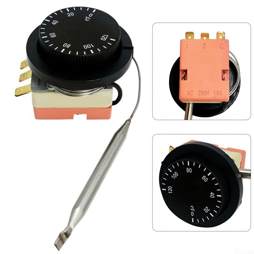 Thermostat mécanique, Thermostat intégré 0-120 °C, régulateur de température, Contrôle Température Interrupteur Capteur À Température Réglable pour Four Réfrigérateur Chauffage
