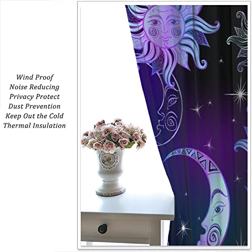 Nc Fantasy Sun And Moon Curtains Boho Purple Black Stars Galaxy Curtains For Bedroom Home Décor 42X45In #TOP4