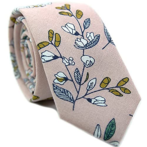 Image of Mantieqingway Men's Cotton Floral Neck Tie 2.56'' Printed Skinny Tie