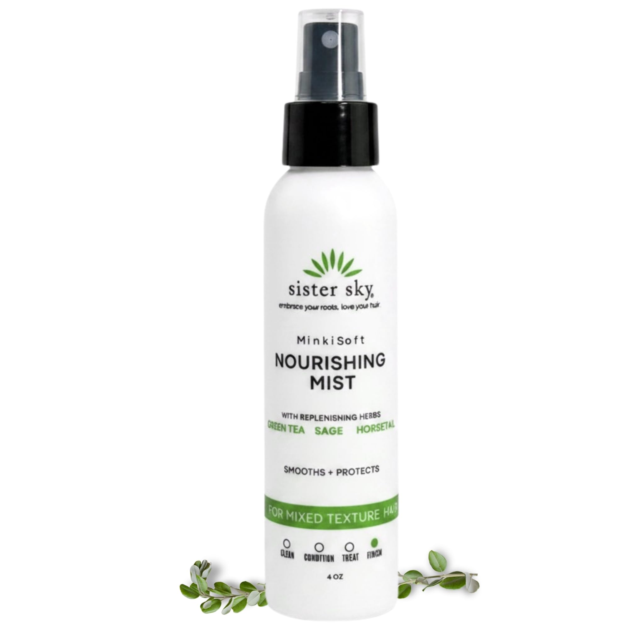 Sister Sky MinkiSoft™ Nourishing Mist Leave-In Conditioner & Detangling Spray | Heat Protectant, Softens & Smooths | For Mixed Texture, Dry & Frizz-Prone Hair | 4 fl oz