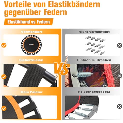 FitinOne 150KG Ø 101CM Faltbares Mini-Trampolin mit Bungee Bänder, 5-Fach Verstellbarer Schaumstoffgriff, Stabiler und leiser Fitness Indoor-Trampolin für Kinder und Erwachsene