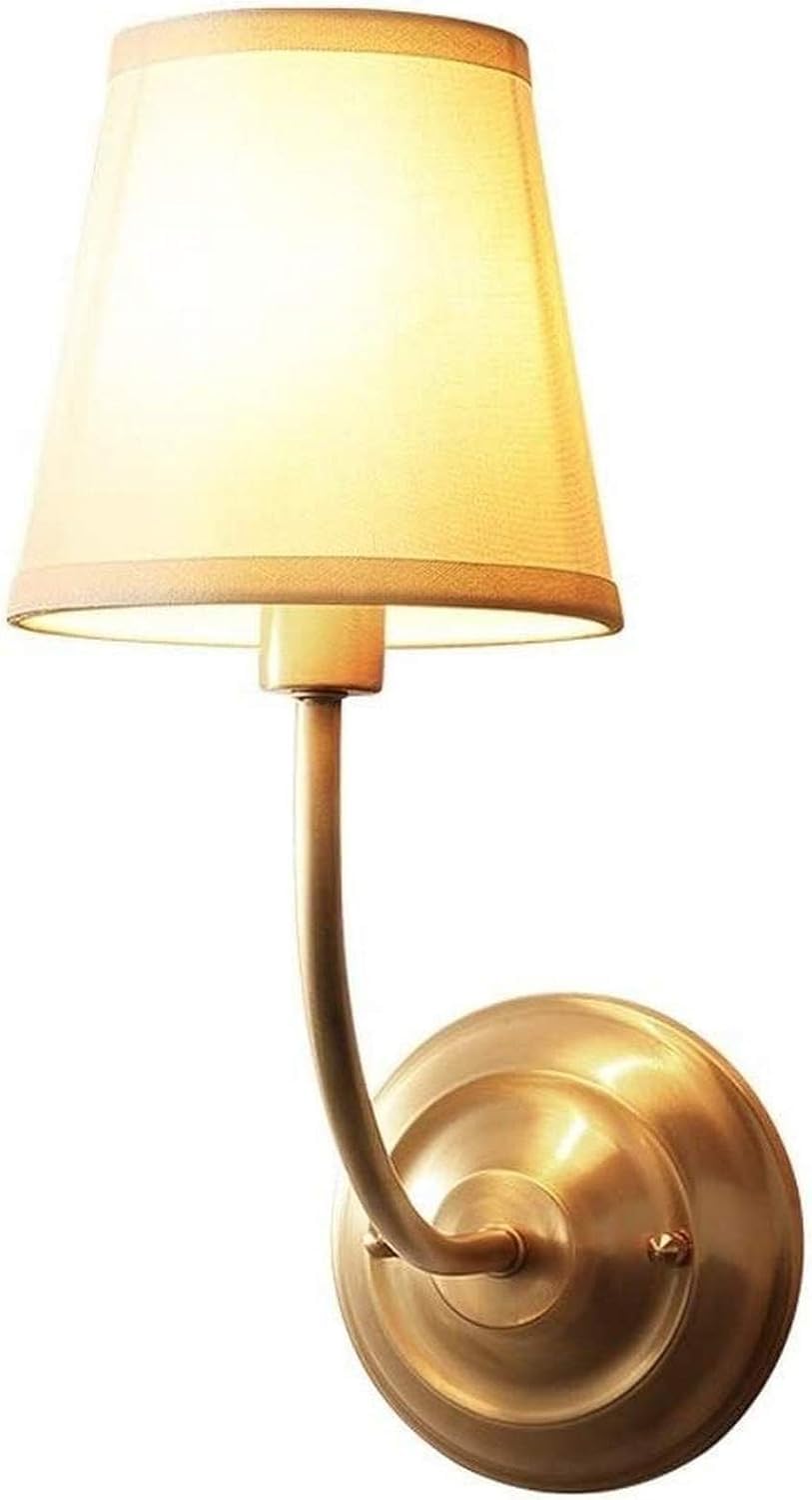 HPTHLY Wall Light Bent Arm Brushed Brass Finish Wall Sconce With Fabric Drum Shade Wall Mount Lamp