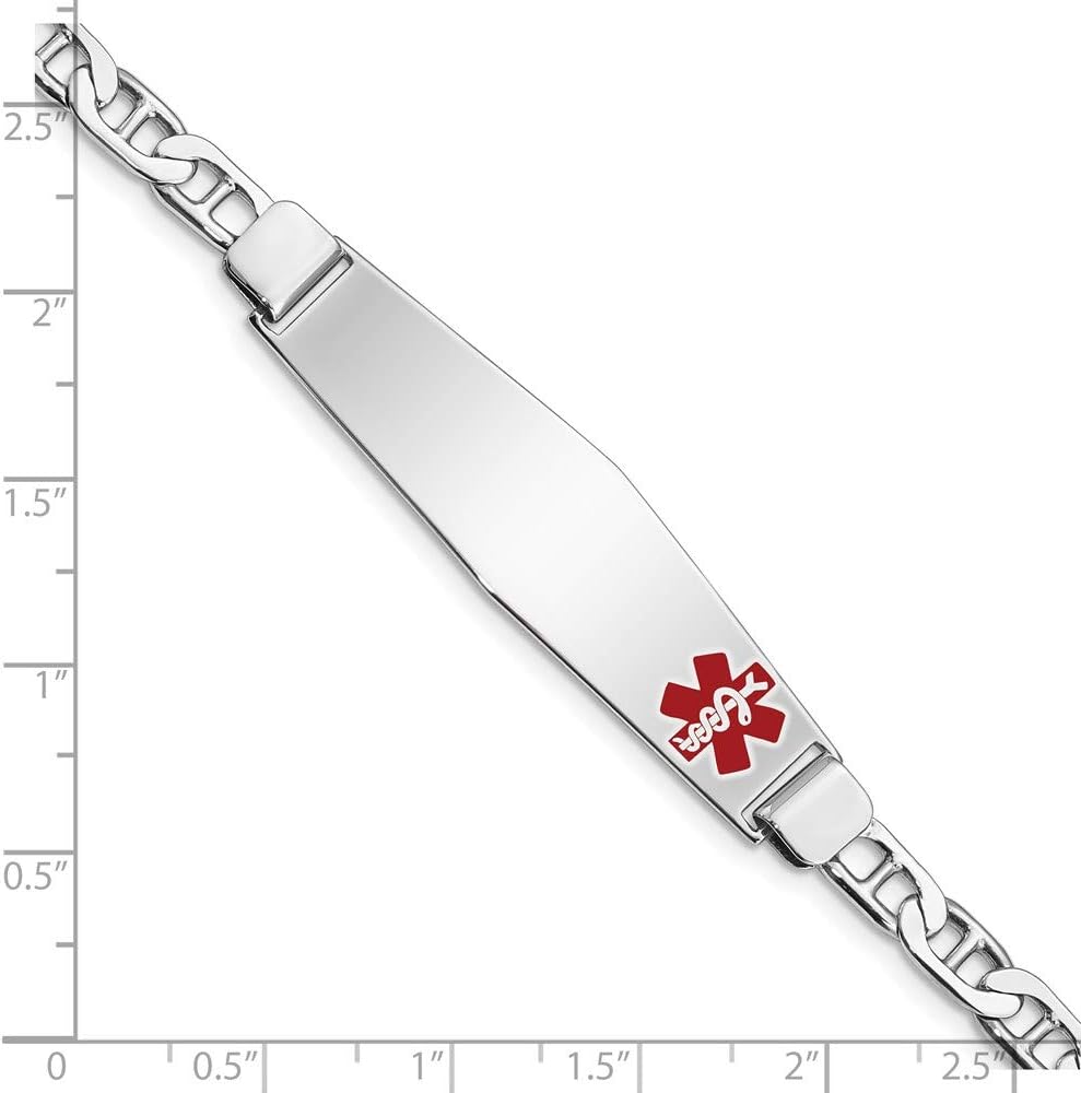Polished Engravable Personalized Custom 925 Sterling Silver Medical ID Anchor Link Bracelet For Men or Women Length 7 inches Width 6 mm With Lobster Claw Clasp