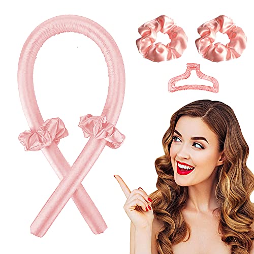 Heatless Hair Curlers For Long Hair, No Heat Silk Curls Headband You Can To Sleep In Overnight, Soft Foam Hair Rollers, Curling Ribbon and Flexible Rods for Natural Hair (Pink)