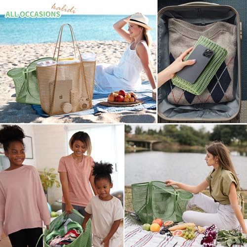 Image of KALIDI Beach Nylon Mesh Tote Bag, Casual Tote Bag Hobo Women Foldable MAX 23L Shoulder Bag For Beach Picnic Vacation