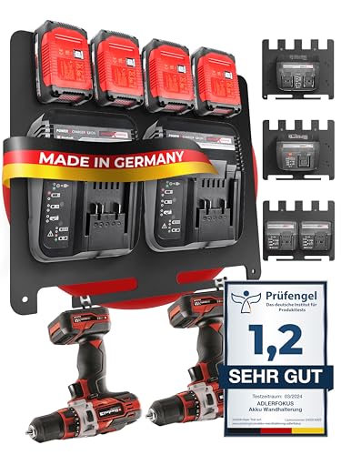 Adlerfokus Wandhalterung für Einhell Akkus & Ladegeräte [Made in Germany] Akkuhalter mit Premium Montagematerial - Akku Wandhalterung 18V - Einhell Akku Halterung Wand