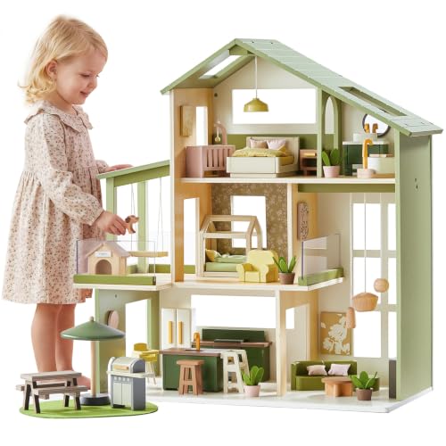 Tiny Land Wooden Doll House Modern Family Dollhouse with Realistic Design