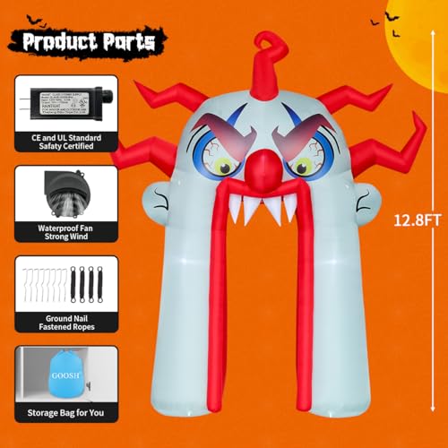 Image of GOOSH 12.8 FT Halloween Inflatable Clown Archway Outdoor Decorations Blow Up Yard with Halloween Arch Built-in LEDs for Garden Lawn Indoor Party Decor