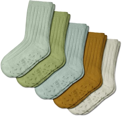 Foot Cardigan Organic Cotton Kids Socks Non Slip Grip Crew 5 Pairs Boys Girls Toddler to Teen Ages 2-14 product thumbnail 11
