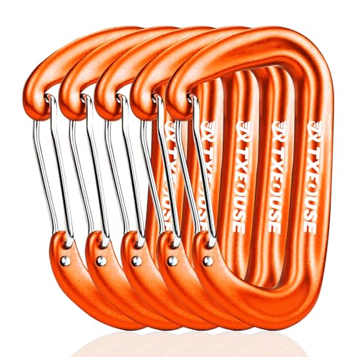 Txeouse Mosqueton, Mosquetones de Servicio Pesado 7075 Aluminio Ultraligero 22G/Pieza 12KN (1200KG) Elección de 5 Colores Ideal en la Vida Cotidiana y al Aire Libre 5 Piezas (Naranja)