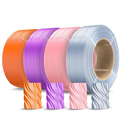 Image of SUNLU 500g Silk PLA Filament Refill 1.75mm 4-Color, No-Spool 3D Printer Silk Filament Bundle for Reusable Spools Compatible with Bambu Lab 3D Printers, 0.5KG /Roll, Silver+Pink+Purple+Orange