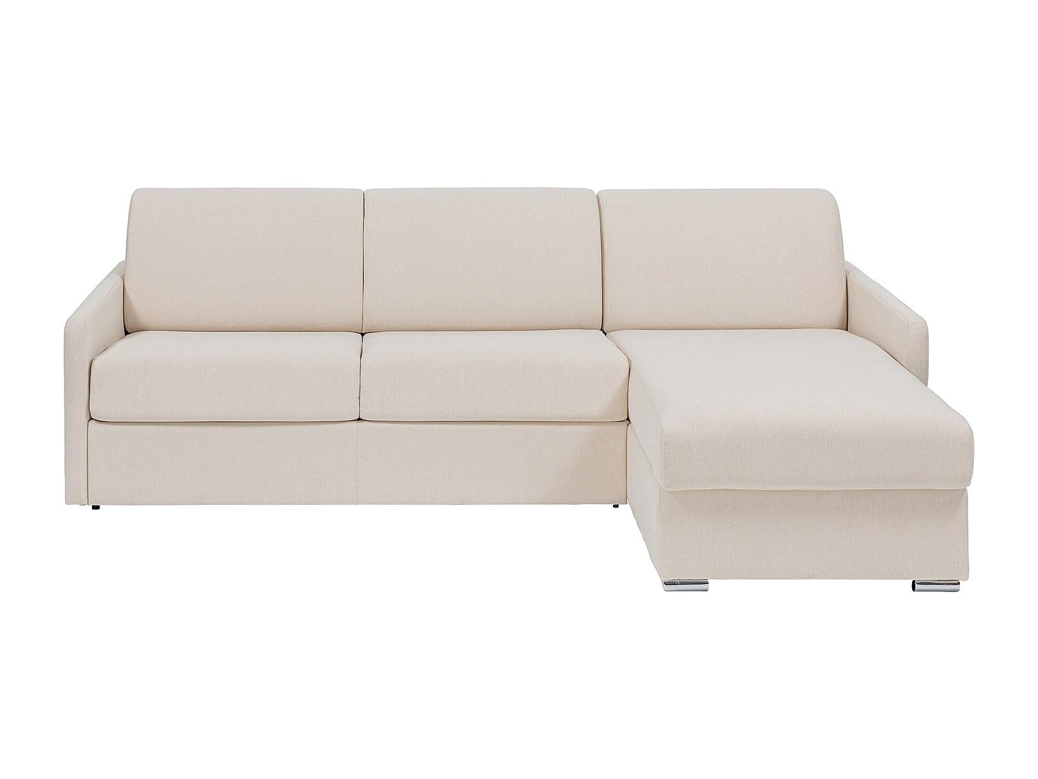 Vente-unique Calife Canapé d'angle de style italien et réversible en tissu beige, lit de 140 cm avec larges lattes - Matelas à mémoire de forme de 22 cm