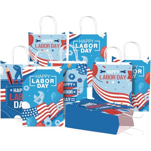 DoneJPee 16 Pcs Labor Day Gift Bags, American Patriotic Holiday Party Favor Treat Goodie Bags, Labor Day Party Decorations And Supplies for Staff Employee Colleagues