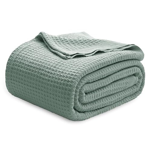 Image of Bedsure 100% Cotton Blanket Full Size for Bed - Breathable and Soft for Summer, Thick Cozy Waffle Weave Blanket Gifts for Women, Sage Green, 80x90 Inches